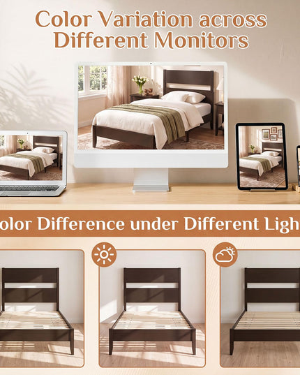 GIANTEX Twin/Full/Queen Size Wooden Bed Frame with Slatted Headboard