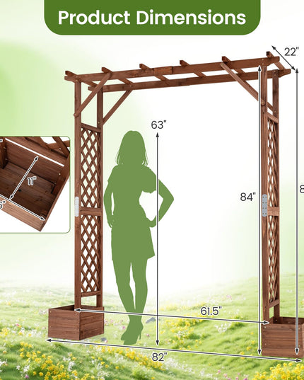 Giantex 87in Tall Wooden Garden Arbor with Planter Boxes & Hanging Roof