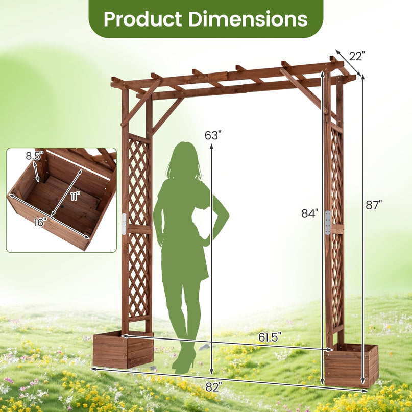 Giantex 87in Tall Wooden Garden Arbor with Planter Boxes & Hanging Roof