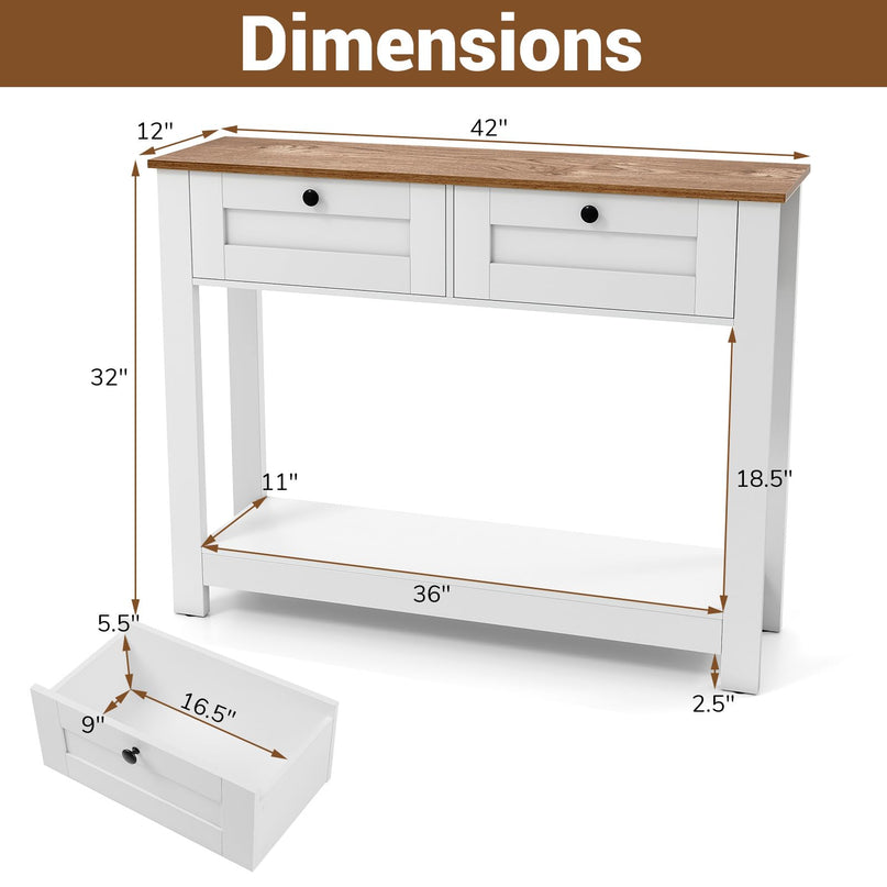 Giantex 42" Farmhouse Console Table with 2 Drawers