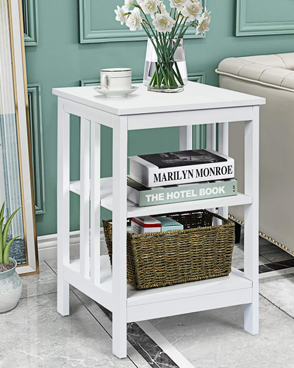 Giantex Nightstand 3-Tier Sofa Side Table W/Reinforced Bars and Stable Structure
