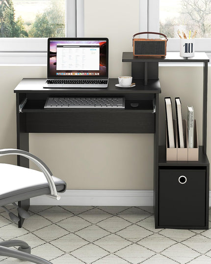 Giantex Computer Desk with Keyboard Tray, Compact Home Office Desk with Fabric Drawer & Storage Shelf