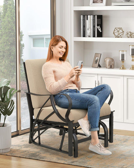 Giantex Patio Glider Outdoor Chair - Outside Rocking Chair with Thick Cushion, Sprayed Metal Frame