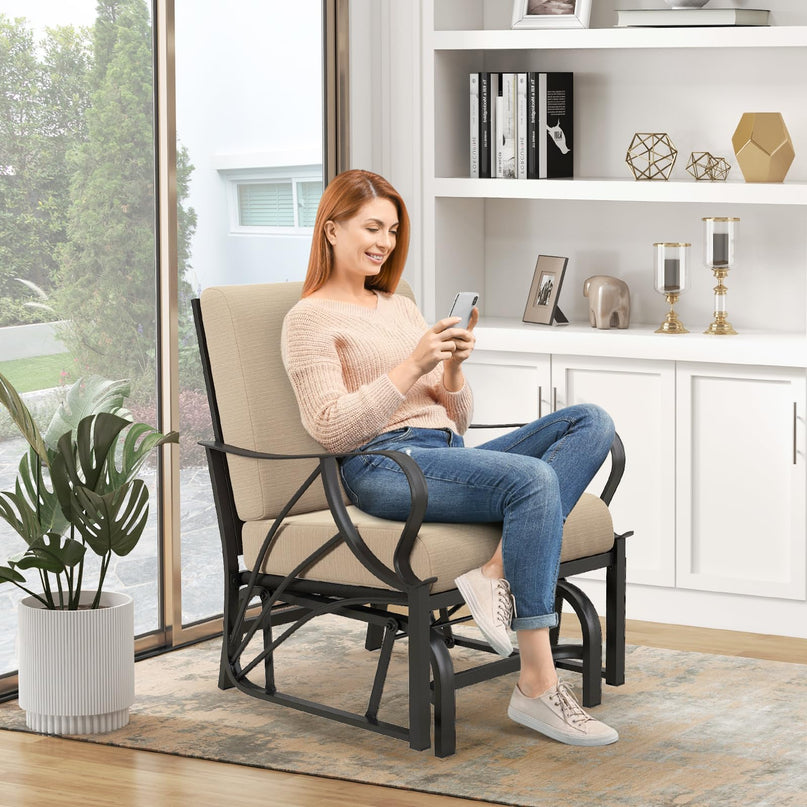 Giantex Patio Glider Outdoor Chair - Outside Rocking Chair with Thick Cushion, Sprayed Metal Frame