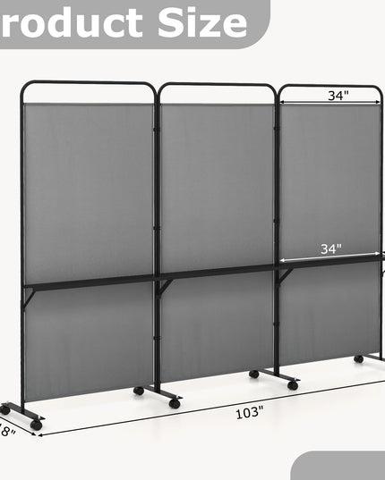 Giantex 3 Panel Room Divider with Wheels and Shelves  for Home Office Studio