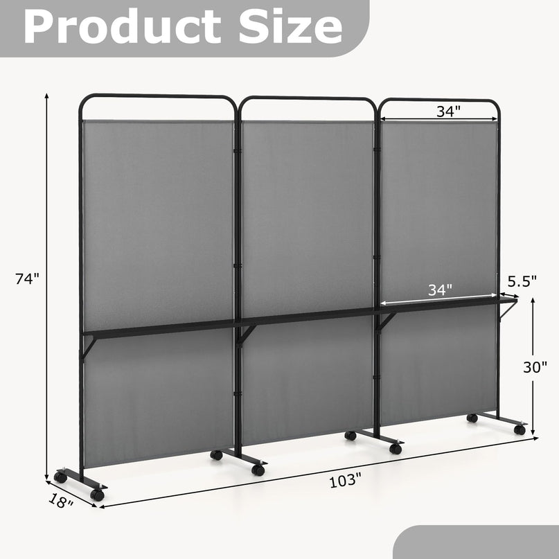 Giantex 3 Panel Room Divider with Wheels and Shelves  for Home Office Studio