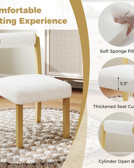 Giantex Wooden Dining Chairs Set of 2/4, Faux Sherpa Upholstered Kitchen Dining Room Chairs w/Rubber Wood Frame