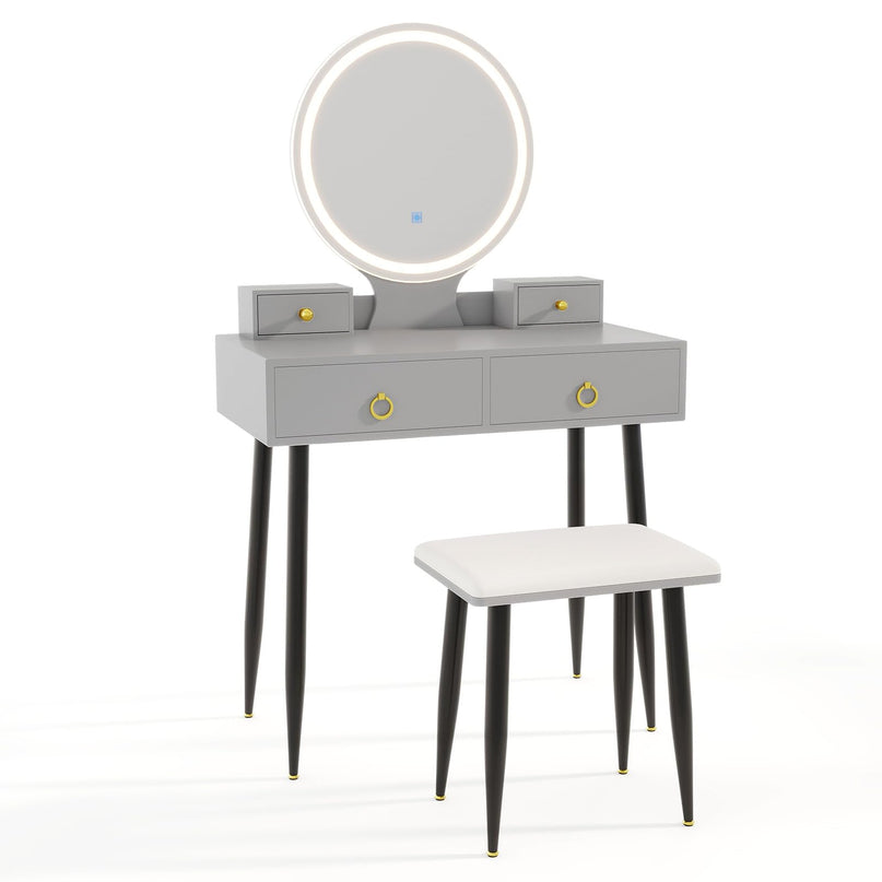 CHARMAID Vanity Desk with Mirror and Lights Modern Vanity Dressing Table with Stool