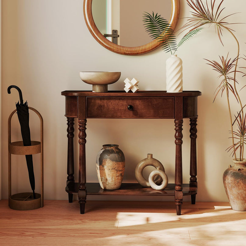 Giantex 36" Retro Entryway Table with Storage Drawer & Elegant Legs for Living Room Foyer