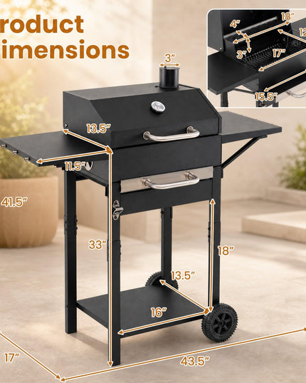 Giantex Charcoal Grill with 2 Side Tables for Backyard Picnic Party Camping