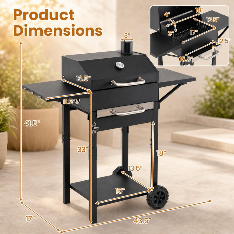 Giantex Charcoal Grill with 2 Side Tables for Backyard Picnic Party Camping
