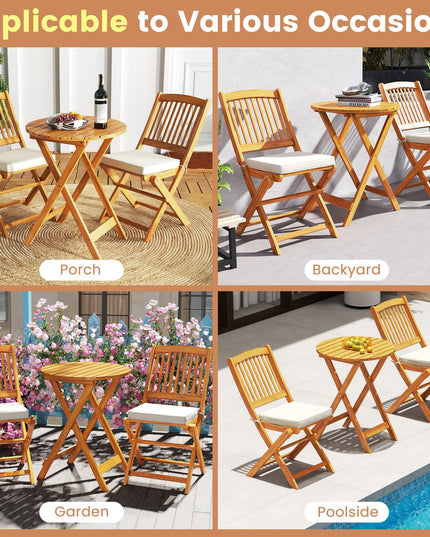 Giantex Patio Folding Chairs Set of 2, Portable Acacia Wood Dining Chairs w/Seat Cushion, 400 LBS Weight Capacity