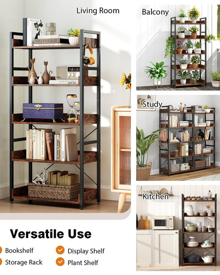 Giantex 5 Tier Bookshelf with 4 Hooks Set of 2 for Living Room
