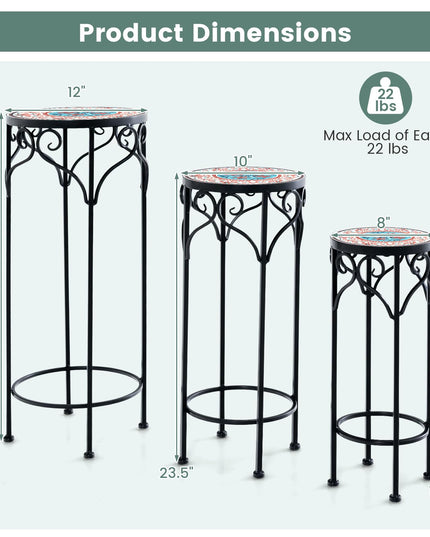 Giantex Metal Plant Stand Set of 3, 28" Mosaic Tall Flower Stand with Ceramic Top