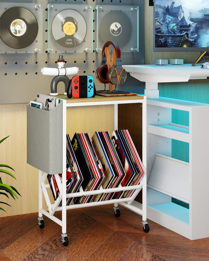 Giantex Rolling 2 Tier Turntable Stand with Storage Shelf Up to 130 Albums