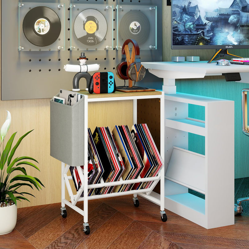 Giantex Rolling 2 Tier Turntable Stand with Storage Shelf Up to 130 Albums