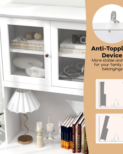 Giantex Pantry Cabinet, 77” Tall Buffet Cabinet with Hutch, LED Lights & Charging Station