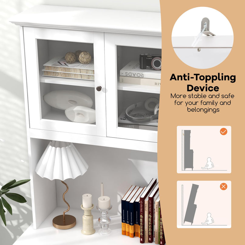 Giantex Pantry Cabinet, 77” Tall Buffet Cabinet with Hutch, LED Lights & Charging Station