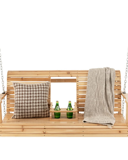 Giantex Outdoor Hanging Porch Swing - 2-Seat Wood Swing Bench