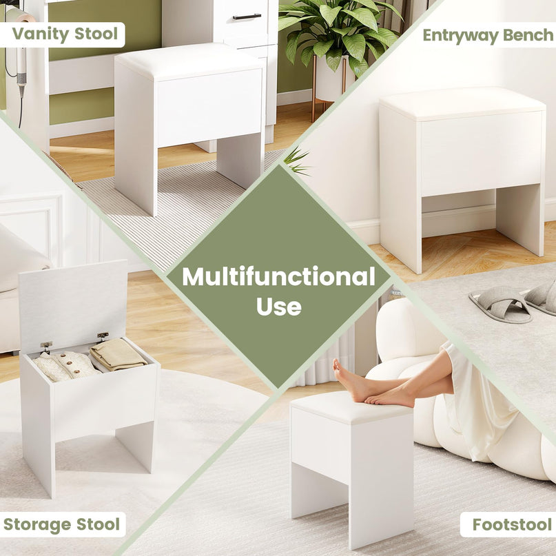 Vanity Stool with Hidden Storage with Soft Seat for Bedroom