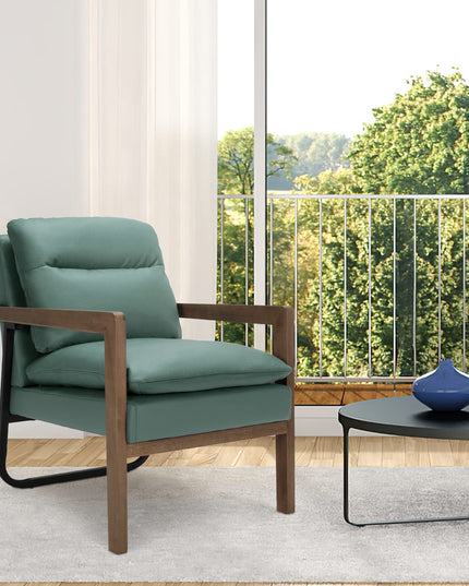 Giantex Accent Chair, Comfy Soft Leathaire Bedroom Chair with Solid Rubber Wood Legs