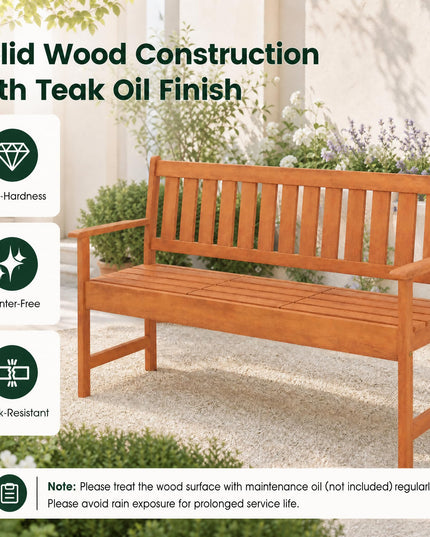 GIANTEX 59" 2-Person Outdoor Bench with Pull-Out Center Table
