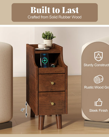 Giantex Narrow Nightstand with 2 Drawers & Pull-Out Tray for Small Spaces