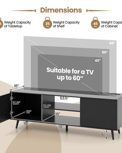 Giantex TV Stand with Power Outlet for TVs up to 60'', Entertainment Center with Cable Hole, Cabinets