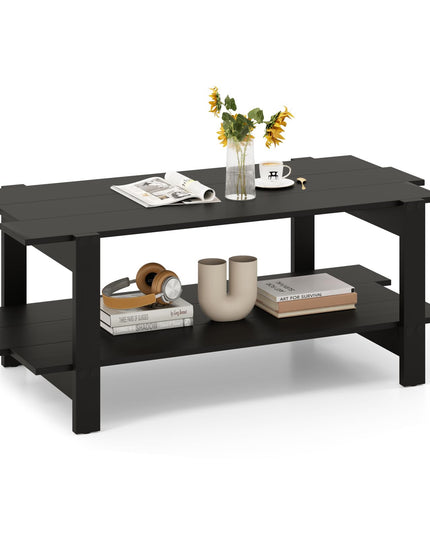 Giantex Modern Coffee Table with Slatted Design for Small Spaces