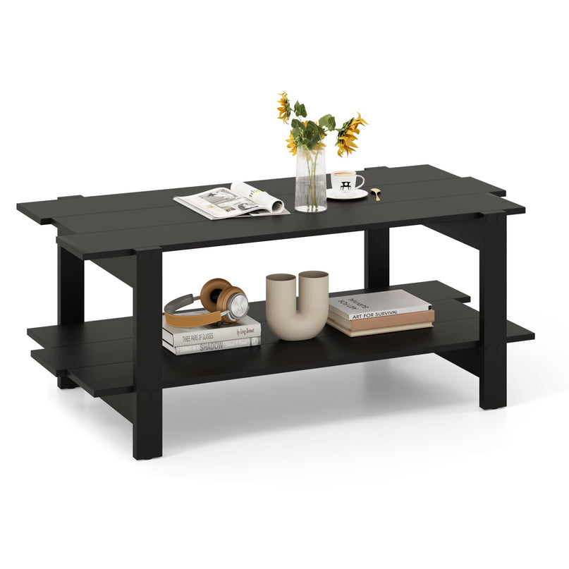 Giantex Modern Coffee Table with Slatted Design for Small Spaces
