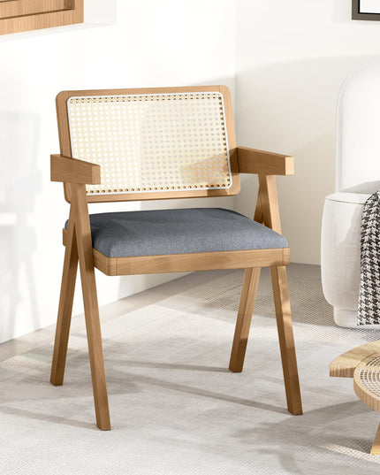 Giantex Rattan Dining Chairs, Leathaire Kitchen Chairs w/Armrests & Padded Cushion