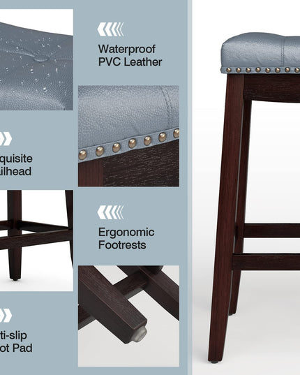Backless Counter Stool with Footrest, Soft Seat Cushion