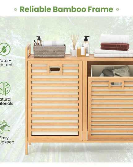 Giantex Tilt Out Laundry Hamper 20 Gal Bamboo Laundry Storage Cabinet