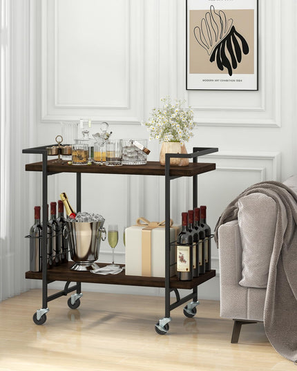 Giantex Bar Cart, 2-Tier Industrial Home Bar Serving Cart with Wheels
