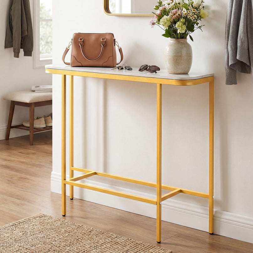 Console d'entrée Giantex de 112 cm avec plateau en faux marbre et cadre en métal robuste