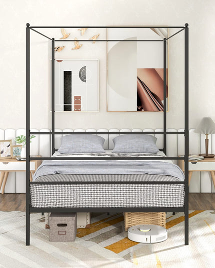 Giantex Full Size Metal Canopy Bed Frame, Modern Platform Bed Frame with 4 Poster & Headboard