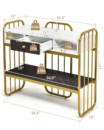 Giantex Console Table for Entryway, Sofa Table with Drawer, Storage Shelf, Metal Frame(Gold)