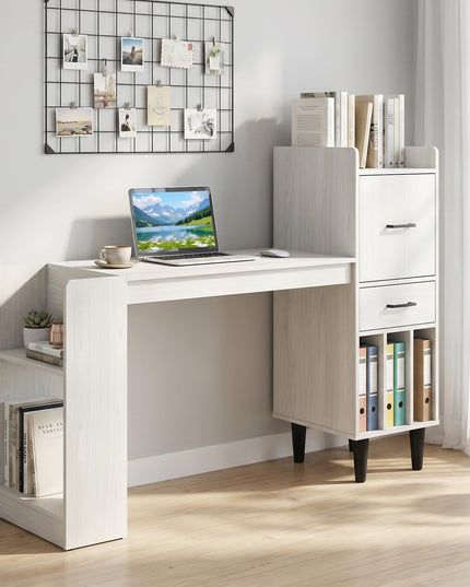 Giantex 59" Modern Computer Desk with Side Storage Shelves