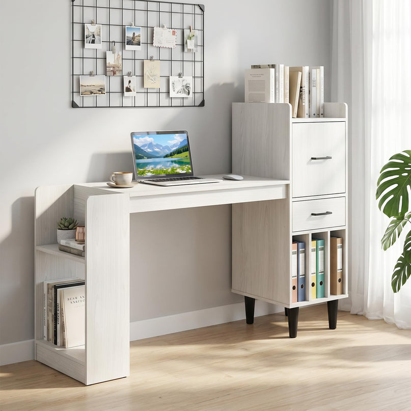 Giantex 59" Modern Computer Desk with Side Storage Shelves