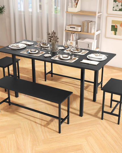 Giantex Dining Table Set for 4-6, 5-Piece Kitchen Table Chairs Set, 63” Extendable Table with 2 Benches
