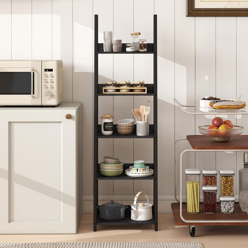 Giantex Modern Freestanding 5-Tier Ladder Bookshelf with Removable Fabric Drawer