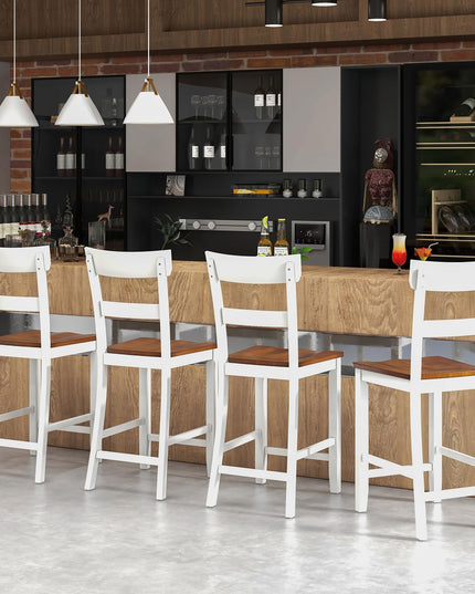 Giantex Wooden Bar Stools Counter Height Set of 2, 24.5" Farmhouse Wood Bar Dining Chairs
