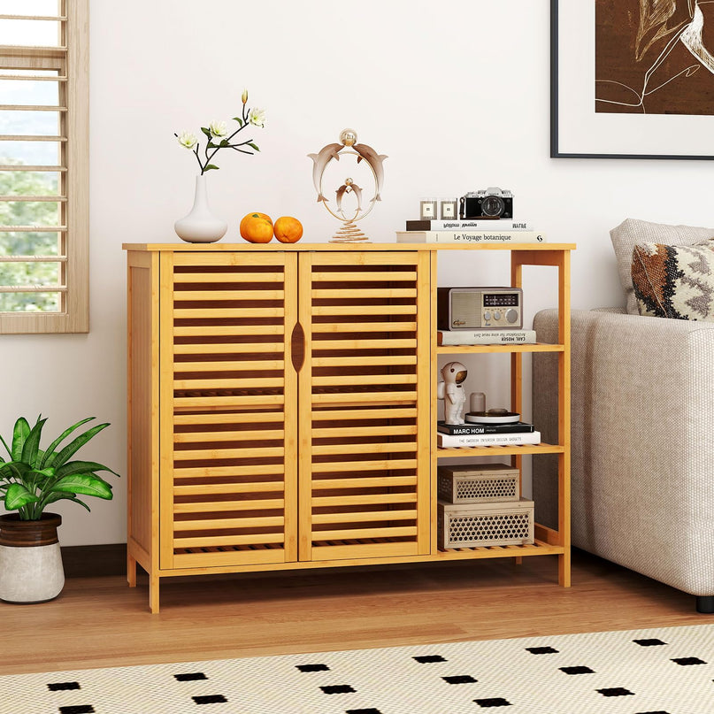 Giantex Bamboo Bathroom Storage Cabinet for Living Room