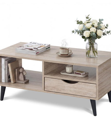 Table basse en bois Giantex avec tiroir de rangement, table de centre rustique de 36,5 pouces