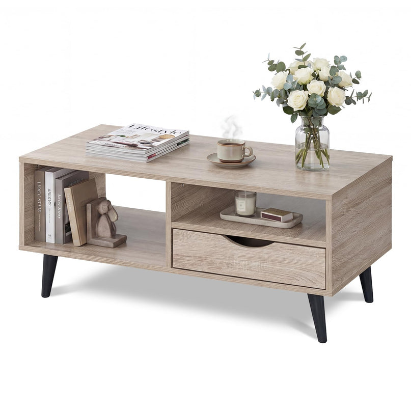 Table basse en bois Giantex avec tiroir de rangement, table de centre rustique de 36,5 pouces