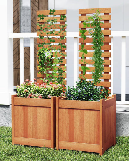 Giantex Wood Raised Garden Bed with Trellis