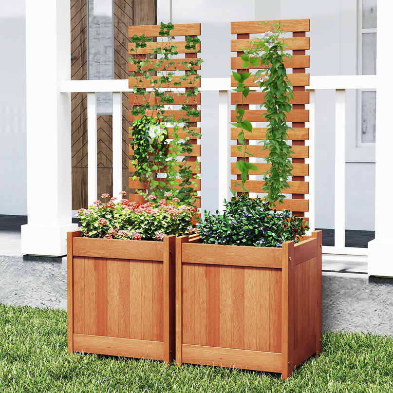 Giantex Wood Raised Garden Bed with Trellis