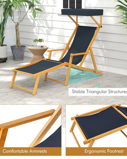 Giantex Lounge Chair Outdoor, Foldable Beach Chaise Lounge with Adjustable Canopy, Replacement Fabric
