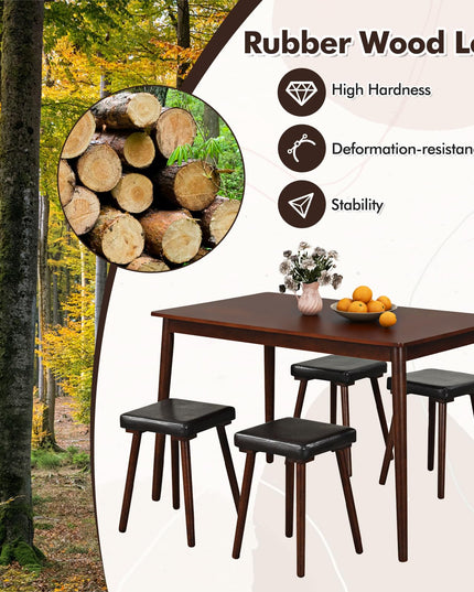 Giantex 5-Piece Dining Table Set for 4 - Dining Table with 4 Upholstered Stools, Rubber Wood Legs