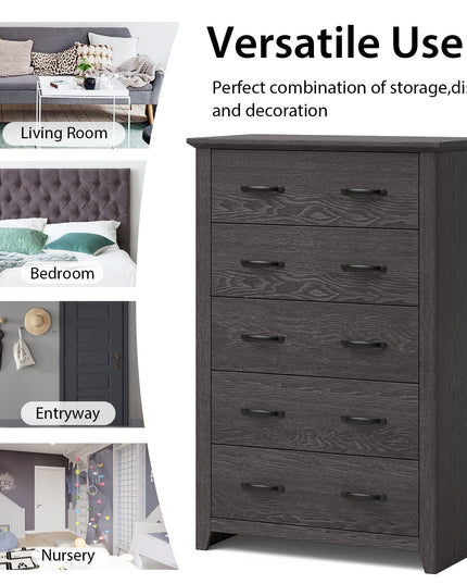Giantex 5 Drawer Dresser Chest of Drawers - Vertical Dresser with 5 Pull-Out Drawers for Bedroom, Living Room, Entryway